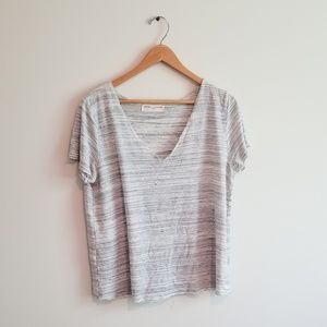UO | grey+white striped top w/ raw hem